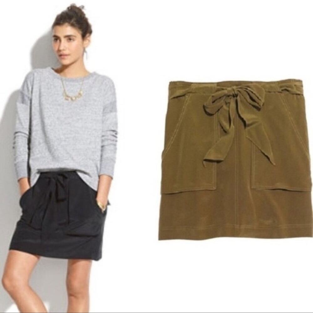 Madewell Lookout Skirt Womens Medium Green Silk Cargo Pockets Lined Earthy Olive - Picture 3 of 10